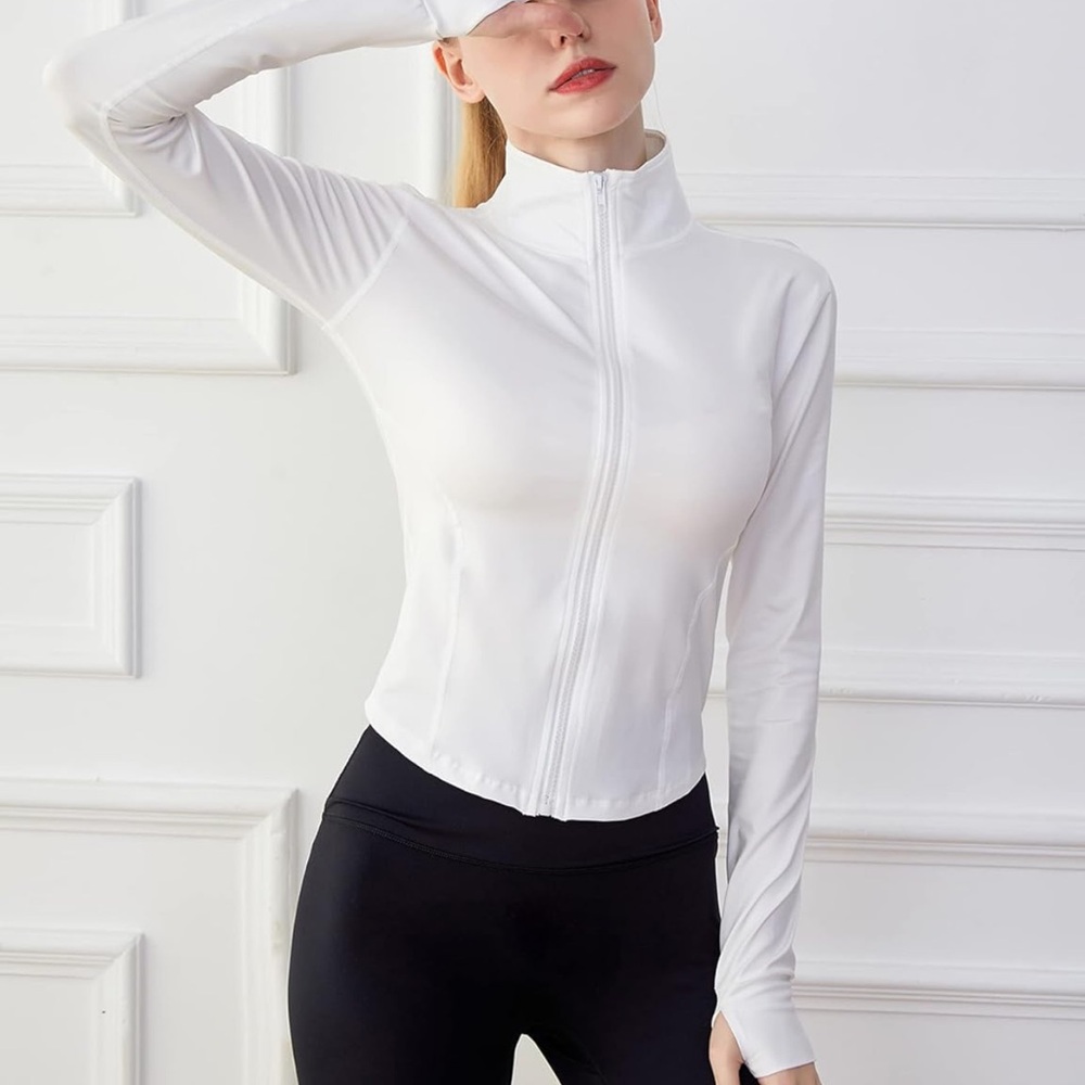 White Zip-Up Athletic Jacket